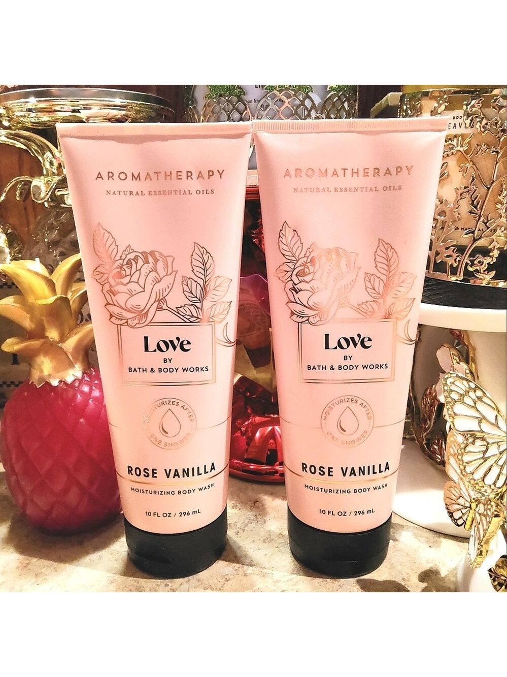 ❤️ TWO (2) ROSE VANILLA "LOVE" AROMATHERAPY MOISTURIZING BODY WASHES BY BBW